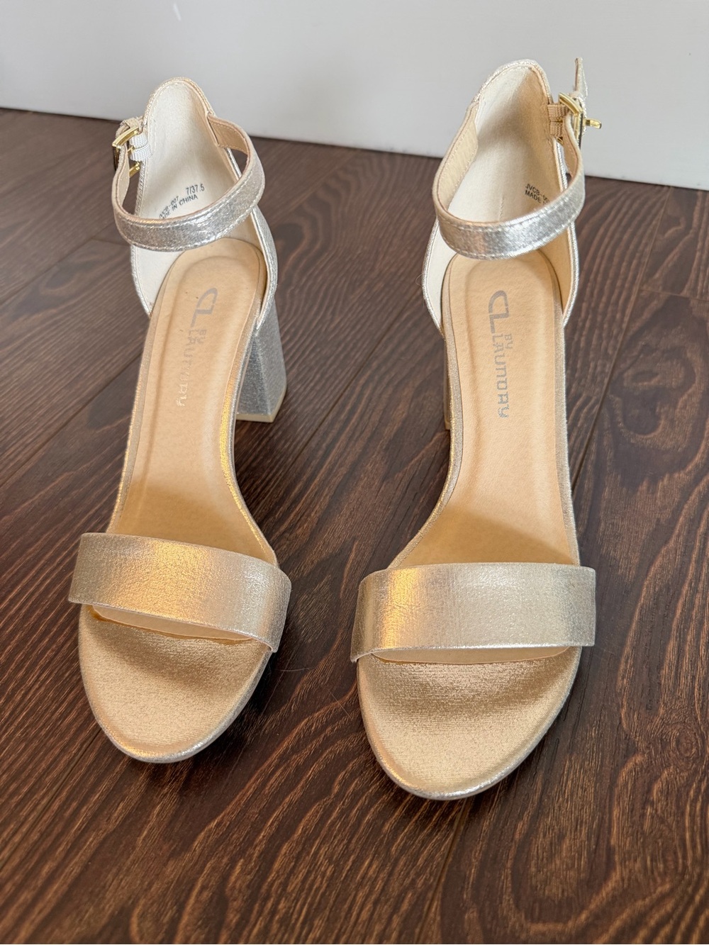 CL by Chinese Laundry Gold Metallic Ankle-Strap Block Heels